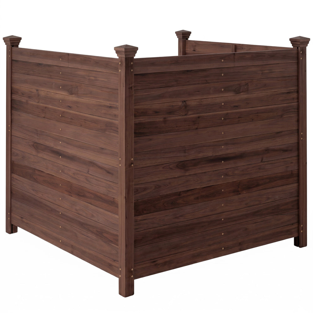 Outdoor privacy air conditioner fence made of robust fir wood, featuring a brown finish for backyard concealment.