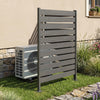 Freestanding gray outdoor privacy screen fence with slatted design, ideal for backyard, patio, or poolside use.