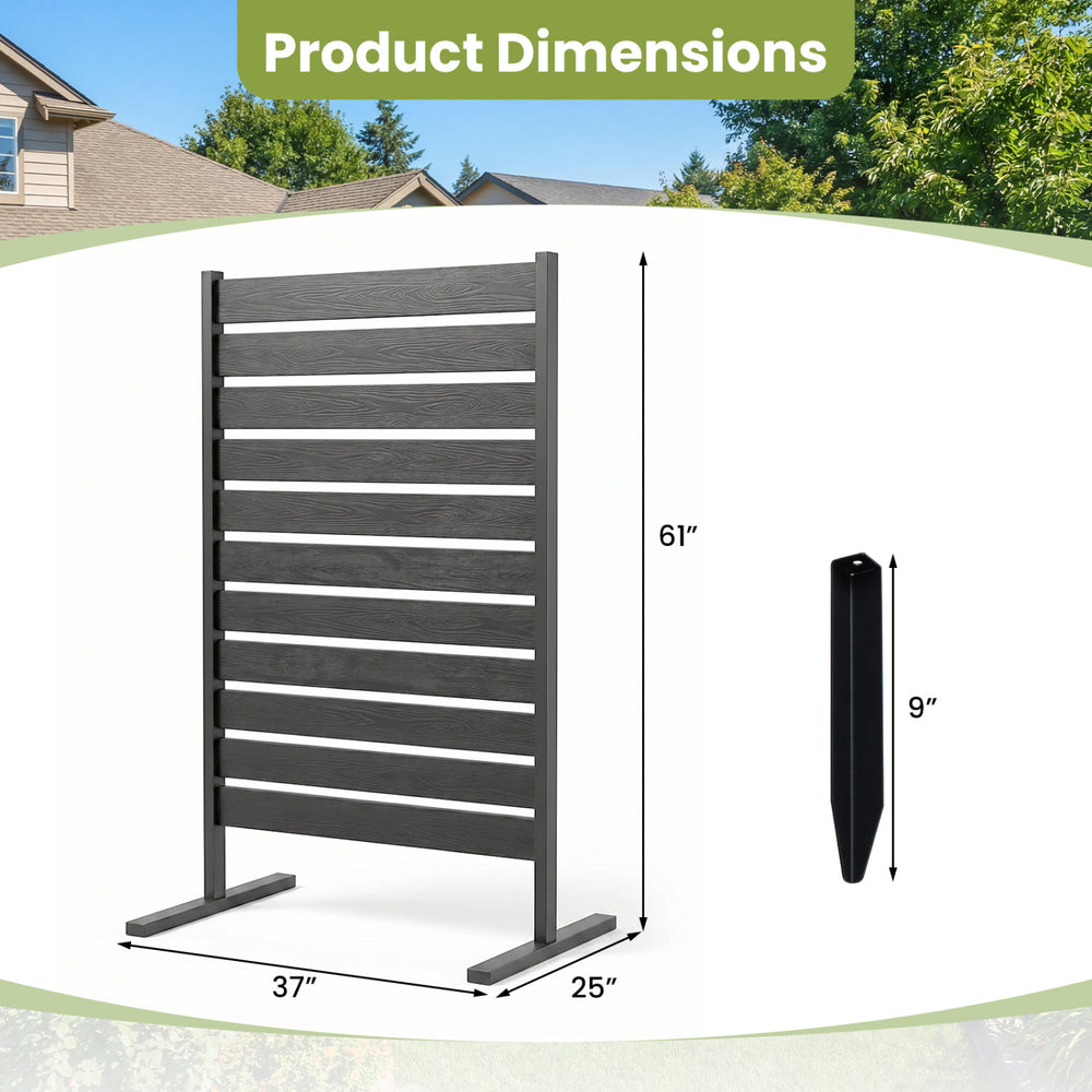 Outdoor privacy screen fence in gray, measuring 61” x 37” x 25”, ideal for backyard, patio, or poolside use.