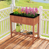 Outdoor raised garden bed made of fir wood with a bottom storage shelf, ideal for planting herbs and flowers on patios.