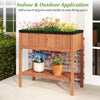 Outdoor raised garden bed made of fir wood with bottom storage shelf, perfect for planting herbs and flowers.