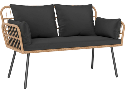 Costway Outdoor Rattan 2-Seat Chaise Lounge Chair w/ Cushions Metal Legs 28368675 New