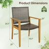 Outdoor rattan chair dimensions with acacia wood frame, 400 lbs capacity, ideal for backyard or poolside use.