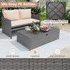 Outdoor rattan loveseat with mixed gray PE rattan, includes cushions and a 31-gallon storage ottoman for versatile use.