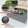 Gray PE rattan storage ottoman with non-slip foot pads and practical cut-out handles, ideal for outdoor spaces.