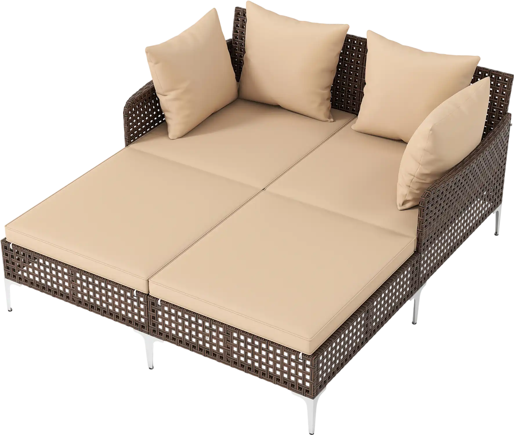 Costway Outdoor Rattan Wicker Double Daybed Chaise Lounge 197356824 New