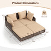 Outdoor rattan double daybed with beige cushions, measuring 60"x52.5", supports up to 800 lbs for poolside relaxation.