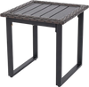 Outdoor rattan side table with slatted tabletop, PE rattan finish, and sturdy metal frame for reliable outdoor use.