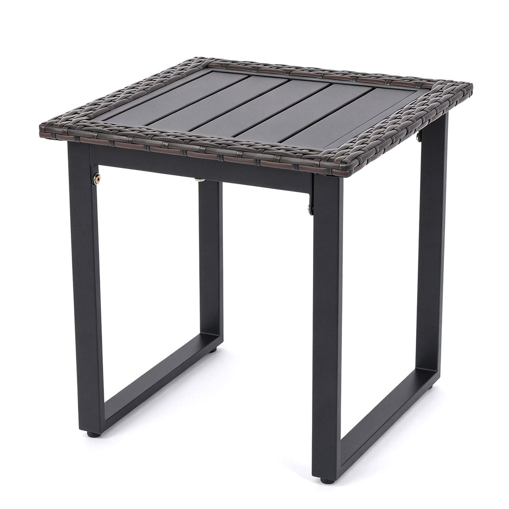Outdoor Rattan Side Table with Slatted Tabletop and PE Rattan Finish-1 Piece - Gallery View 1 of 2