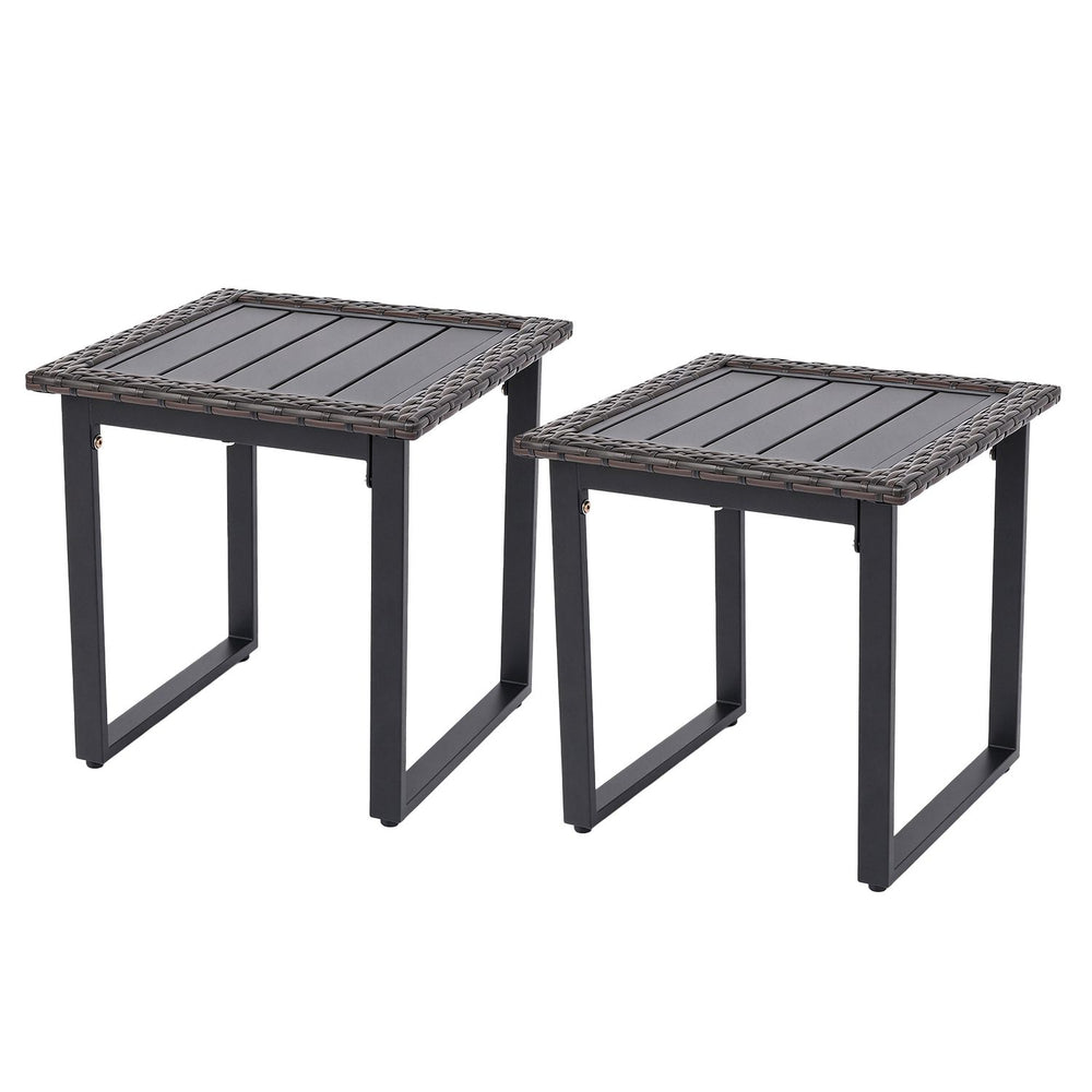 Outdoor Rattan Side Table with Slatted Tabletop and PE Rattan Finish-2 Pieces - Gallery View 1 of 2