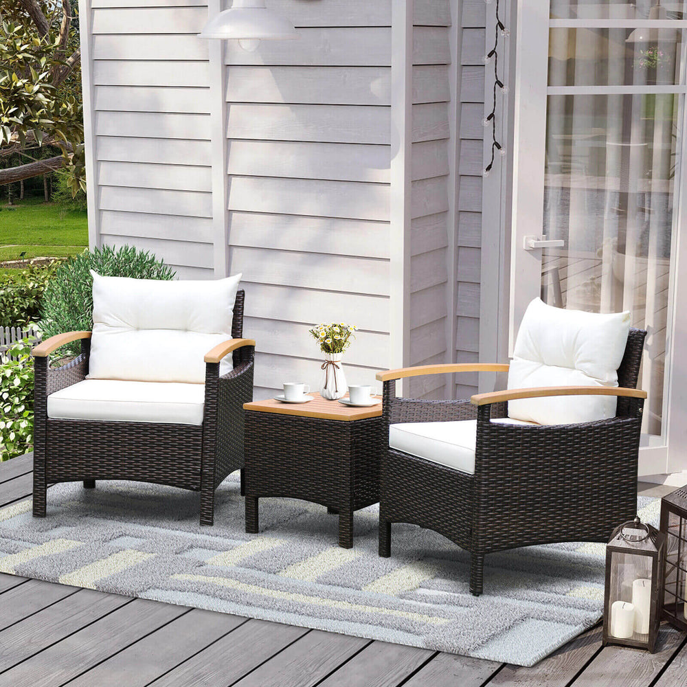 3 Pieces Patio Rattan Furniture Set with Removable Cushion-Off White - Gallery View 1 of 9