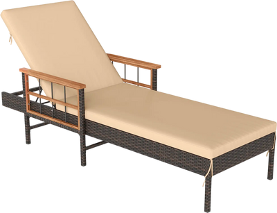 Costway Outdoor Reclining Chaise Lounge Chair 4-Level Adjustable Backrest 32435866 New
