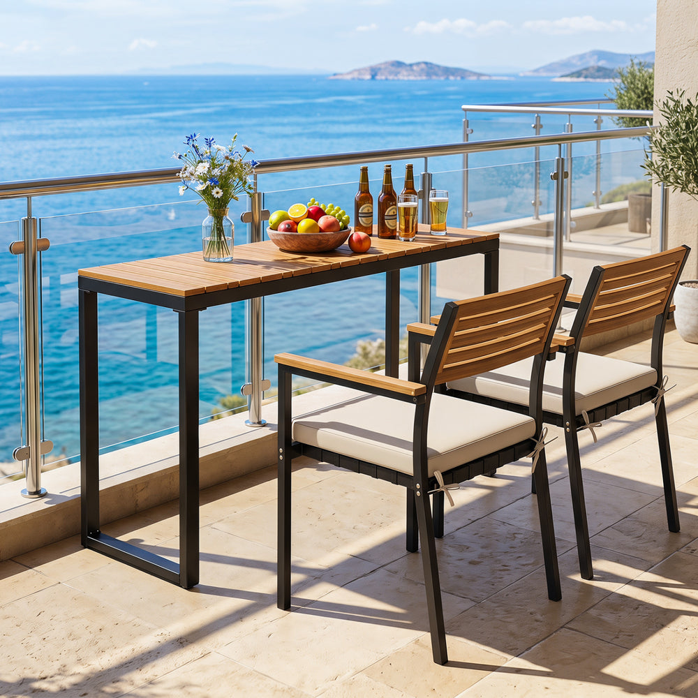 Outdoor rectangle console table with WPC tabletop, sturdy metal frame, perfect for patio dining or displaying items.