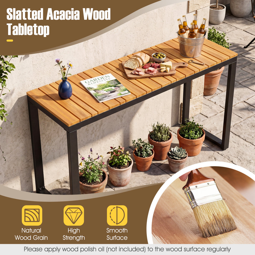 Outdoor rectangle console table featuring a premium WPC tabletop, sturdy metal frame, and ideal for patio or garden use.