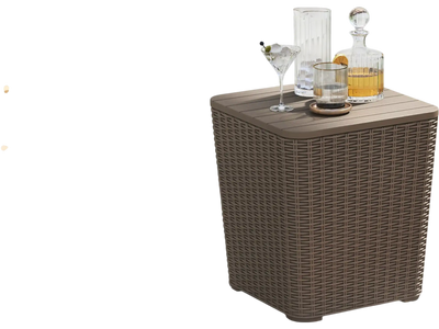 Costway Outdoor Resin Storage Side Table Wicker Accent Coffee 51964732 New