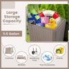 Outdoor resin storage side table with wicker accent, 11.5-gallon capacity for cushions, snacks, and pool accessories.