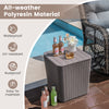 Outdoor resin storage side table with removable lid, UV-resistant polyresin, perfect for patio or poolside use.