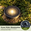 Outdoor round sphere water fountain with 6 LED lights, featuring a realistic stone look for tranquil garden ambiance.