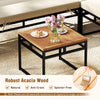 Acacia wood tabletop with metal frame, showcasing natural elegance for outdoor sectional sofa set in beige.