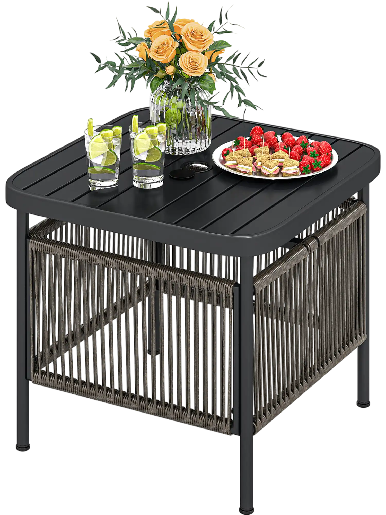 Costway Outdoor Patio Side Table w/ Umbrella Hole Storage Shelf 22788456 New