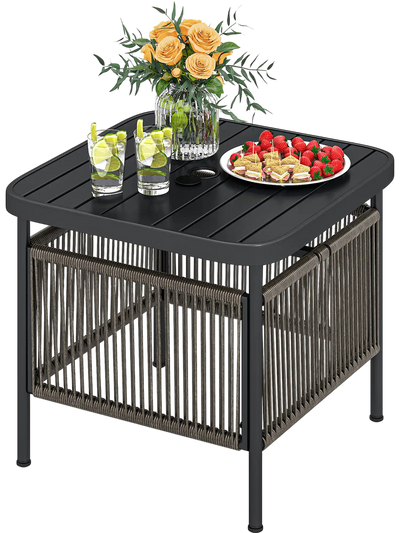 Costway Outdoor Patio Side Table w/ Umbrella Hole Storage Shelf 22788456 New