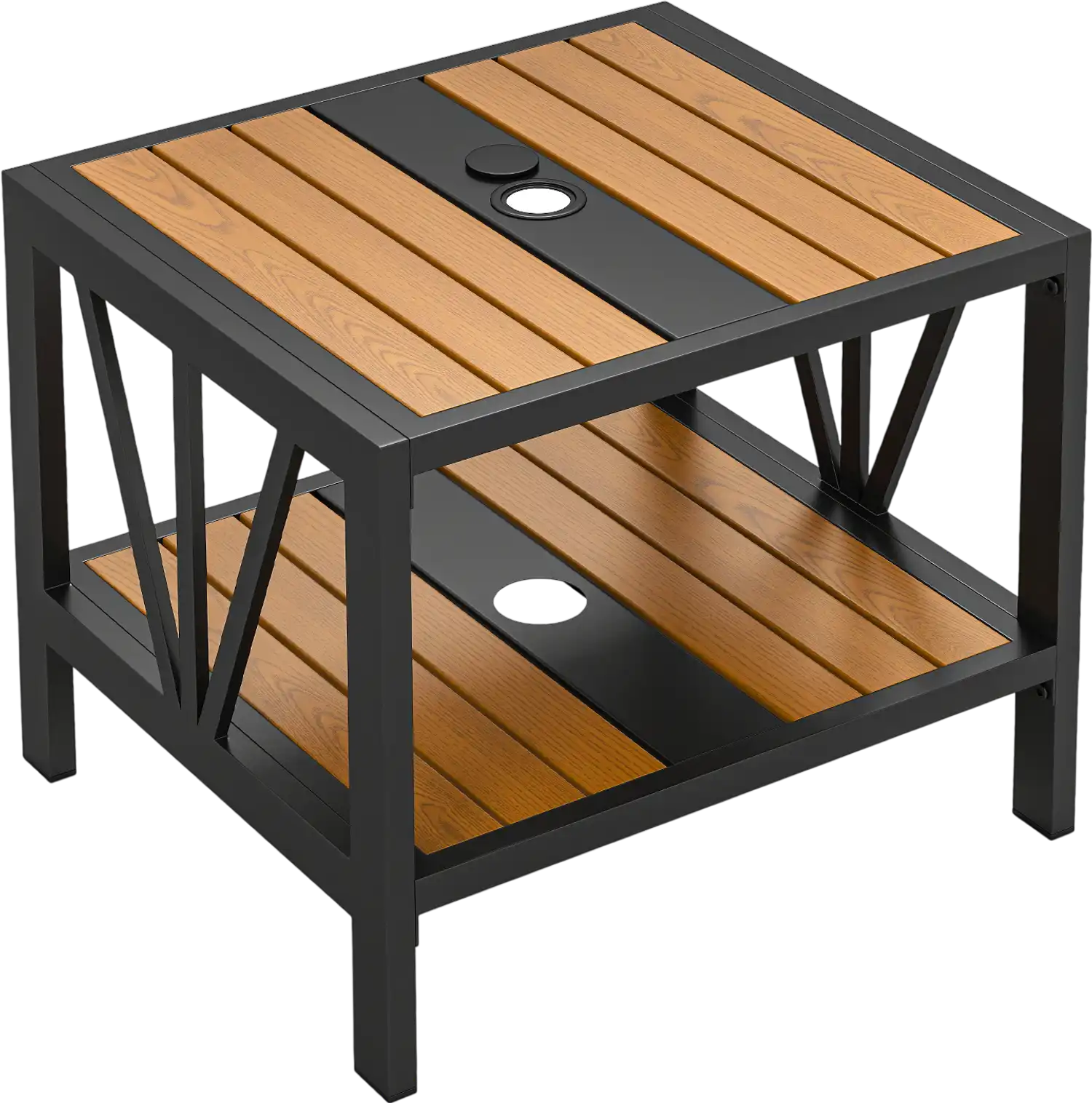 Costway Outdoor Patio Side Table w/ Umbrella Hole & Storage Shelf 35208369 New