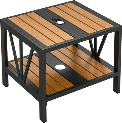 Costway Outdoor Patio Side Table w/ Umbrella Hole & Storage Shelf 35208369 New