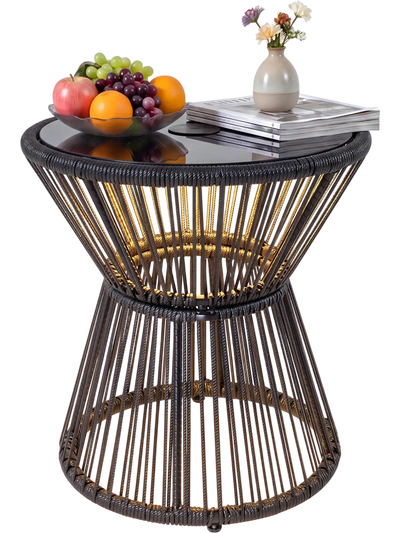Costway Outdoor Side Table LED Warm Light Tempered Glass Top 53648603 New
