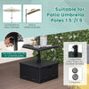 Black 175 lbs outdoor fillable umbrella base with table tray, suitable for 1.5"/1.9" umbrella poles, ideal for patio.