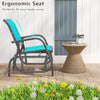 Outdoor single swing glider rocking chair in turquoise with armrest, perfect for relaxing on the patio or garden.