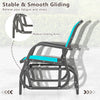 Outdoor single swing glider rocking chair in turquoise with robust gliding arms, perfect for patio relaxation.