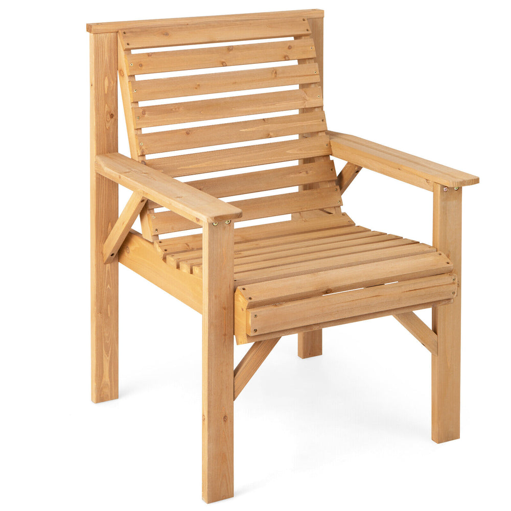 Outdoor solid fir wood chair with inclined backrest, sturdy design, suitable for patio or garden use, 330 lbs capacity.