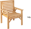 Outdoor solid fir wood chair with inclined backrest, featuring a smooth surface and wide armrests, ideal for patio use.