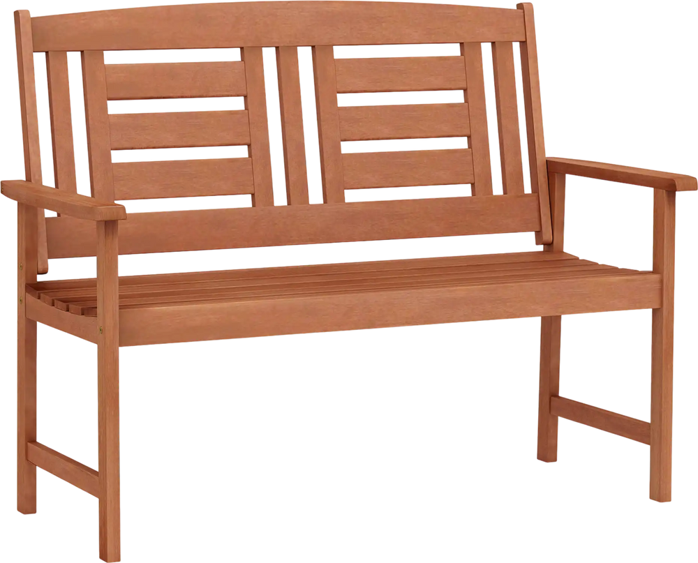 Outdoor Solid Wood Loveseat Hardwood 2-Seat Bench with Inclined Backrest and Slatted Seat