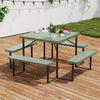 Outdoor Square Picnic Table Bench Set for 4-8 People with Umbrella Hole-Green - Gallery View 1 of 11