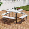 Outdoor square picnic table bench set for 4-8 people, featuring HDPE surfaces and an umbrella hole, ideal for patios.