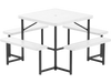 Outdoor square picnic table bench set for 4-8 people with HDPE surfaces and umbrella hole, ideal for patios and gardens.