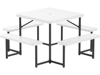 Costway Outdoor Square Picnic Table Bench Set w/ Umbrella Hole for 4-8 People 652137498 New