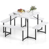 White outdoor square picnic table with 4 benches, designed for 4-8 people, featuring a durable HDPE surface and.