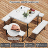 Outdoor square picnic table bench set for 4-8 people, featuring waterproof HDPE material and umbrella hole for shade.