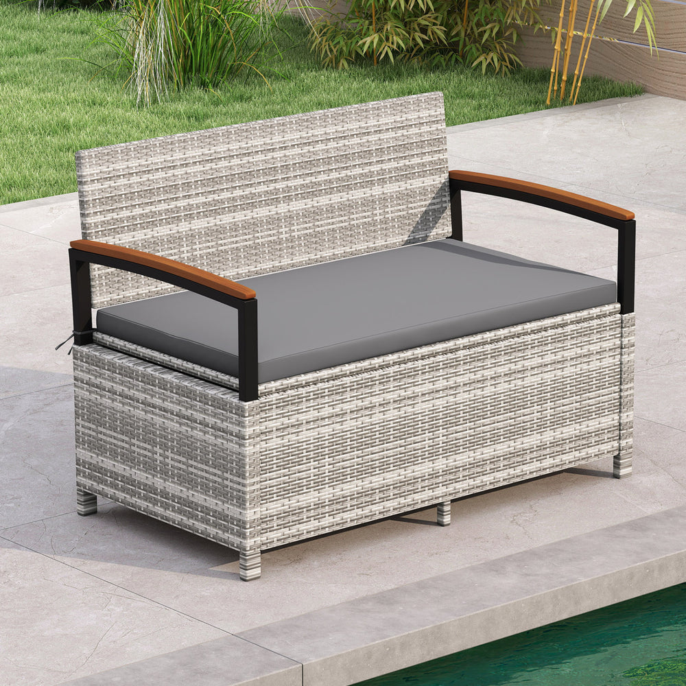 Outdoor Storage Bench Deck Box Patio Furniture with Cushion-Gray - Gallery View 1 of 10