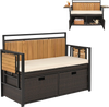 Outdoor Storage Bench with 2 Side Tables and 2-Seater Bench Seat