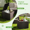 Rattan outdoor storage box with zippered liner, 72-gallon capacity, serves as a side table for patio use.