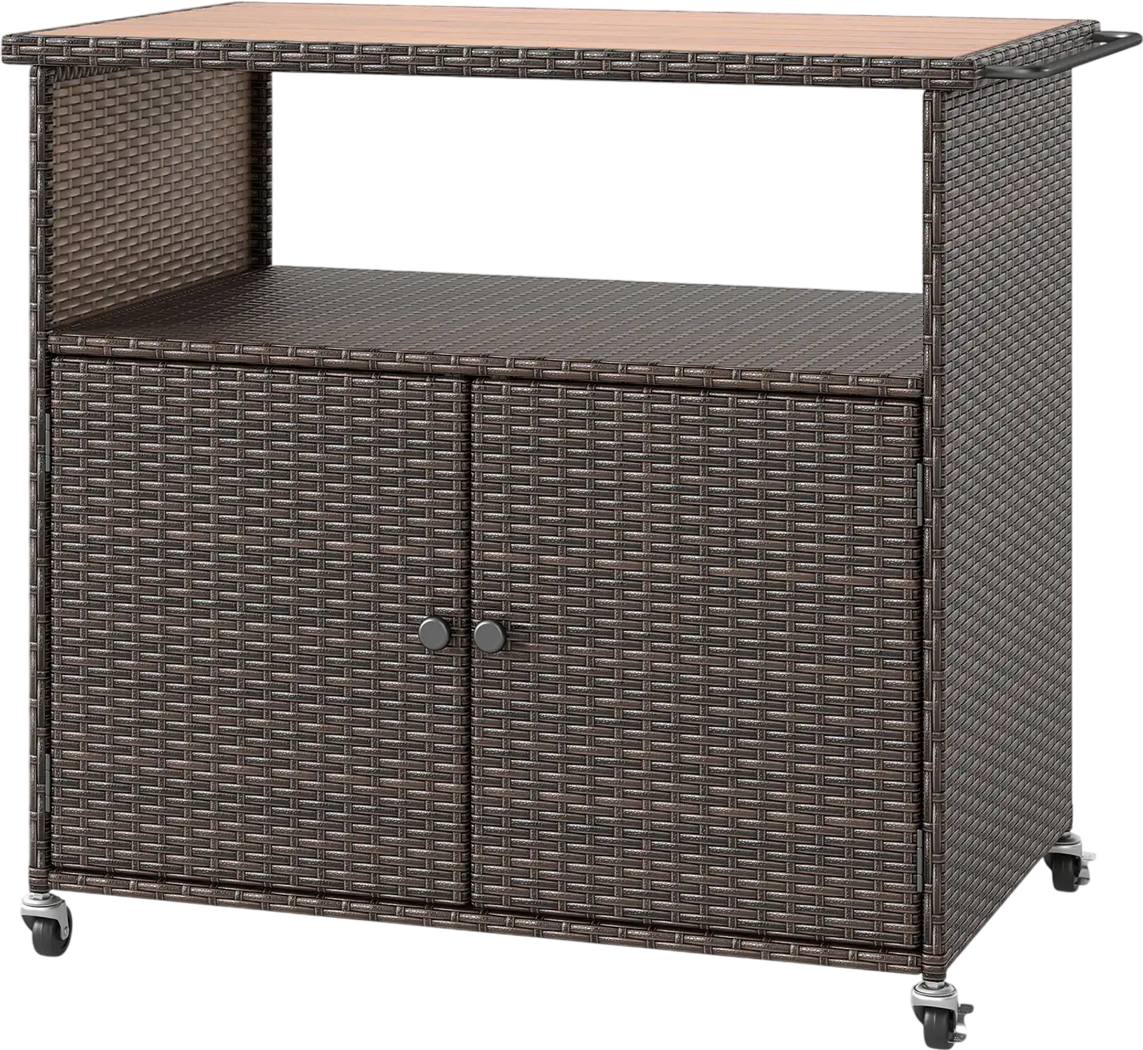 Costway Outdoor Storage Cabinet Cart Acacia Wood Top Lockable Wheels 45937991 New