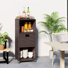 Outdoor storage cabinet with a countertop and removable drawer, crafted from hand-woven PE rattan, perfect for porch.