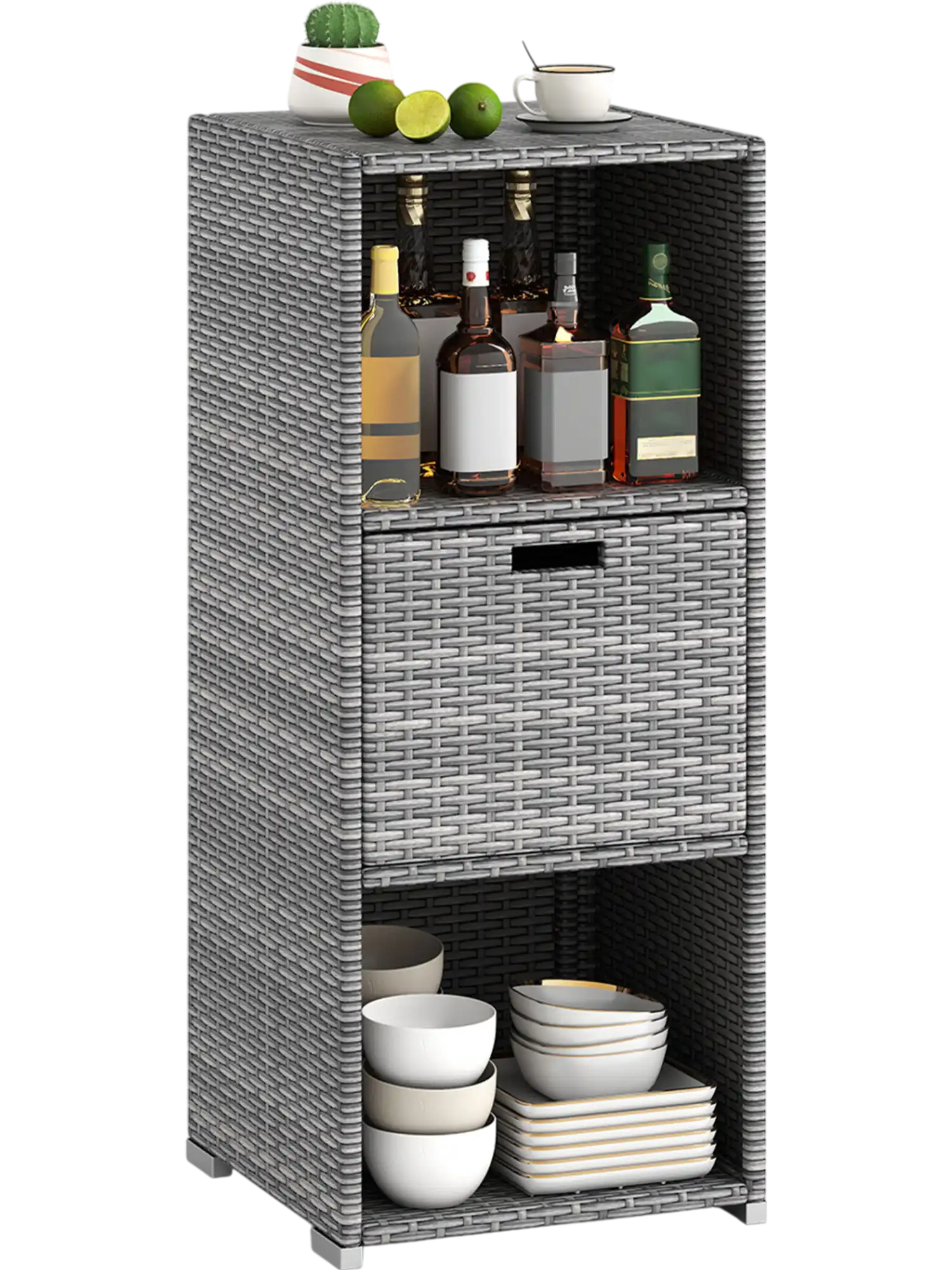 Costway Outdoor Patio Wicker Storage Cabinet Organizer w/ Drawer 15311315 New