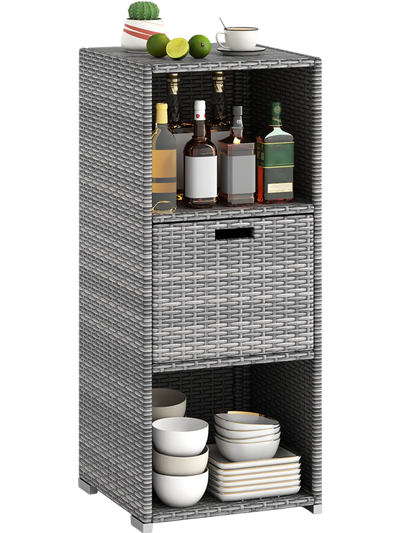Costway Outdoor Patio Wicker Storage Cabinet Organizer w/ Drawer 15311315 New