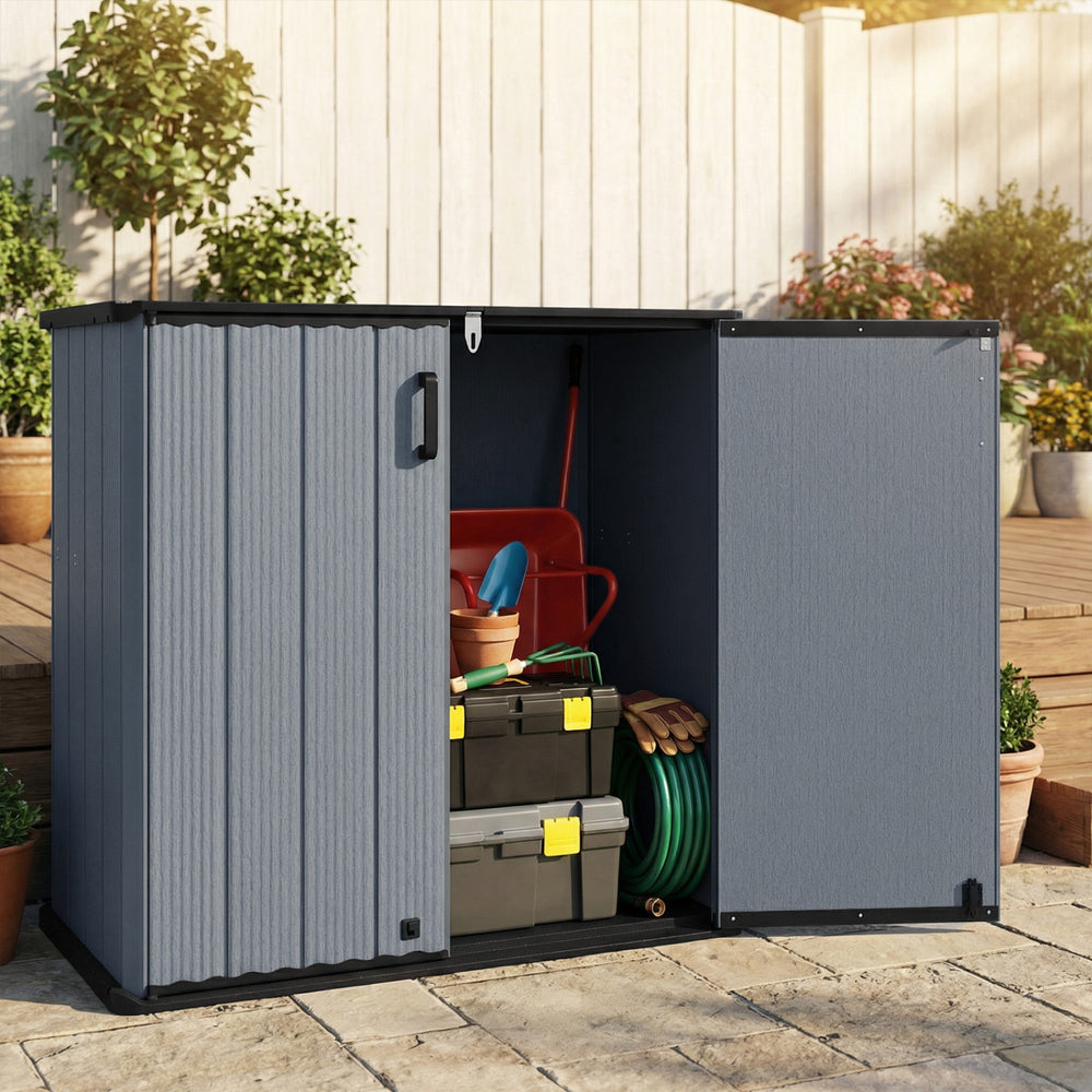 Outdoor 23.5 Cu.ft All-Weather Storage Box with Floor Lockable Door-Gray - Gallery View 1 of 11