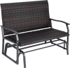 Two-person swing glider bench in brown with premium rattan surface and quick dry foam seat, perfect for outdoor.