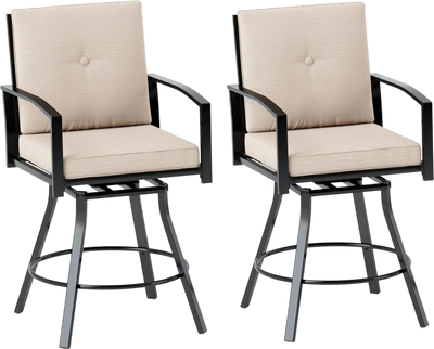 Costway Outdoor Swivel Bar Stools Set of 2 Bar Height Patio Chairs High Backrest 33974426 New